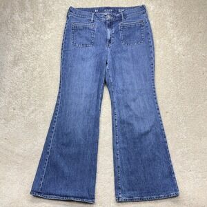 J.Crew 96 Flare Jeans Womens 33 Blue Indigo High Rise Patch Pocket 78140